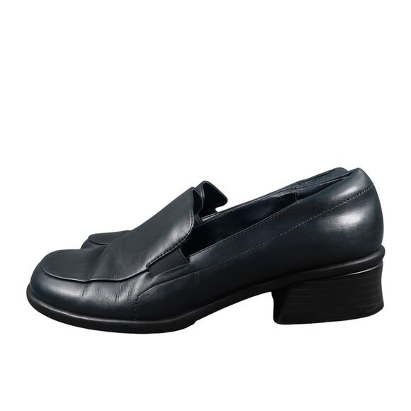 Liz Claiborne Flex Shoes Womens 8 Block Heel Loafer Leather Chunky Comfort Blue - Picture 4 of 13